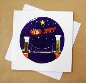 Brandon Christmas cards depicting the Clifton Suspension Bridge, Bristol, made by Banwell Pottery
